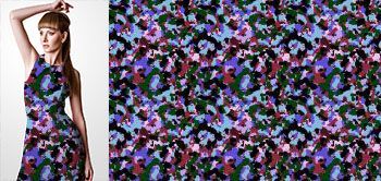 27018v Materiał ze wzorem motyw moro (kamuflaż) wielokolorowy z plamami różu, niebieskiego, fioletu i czerni